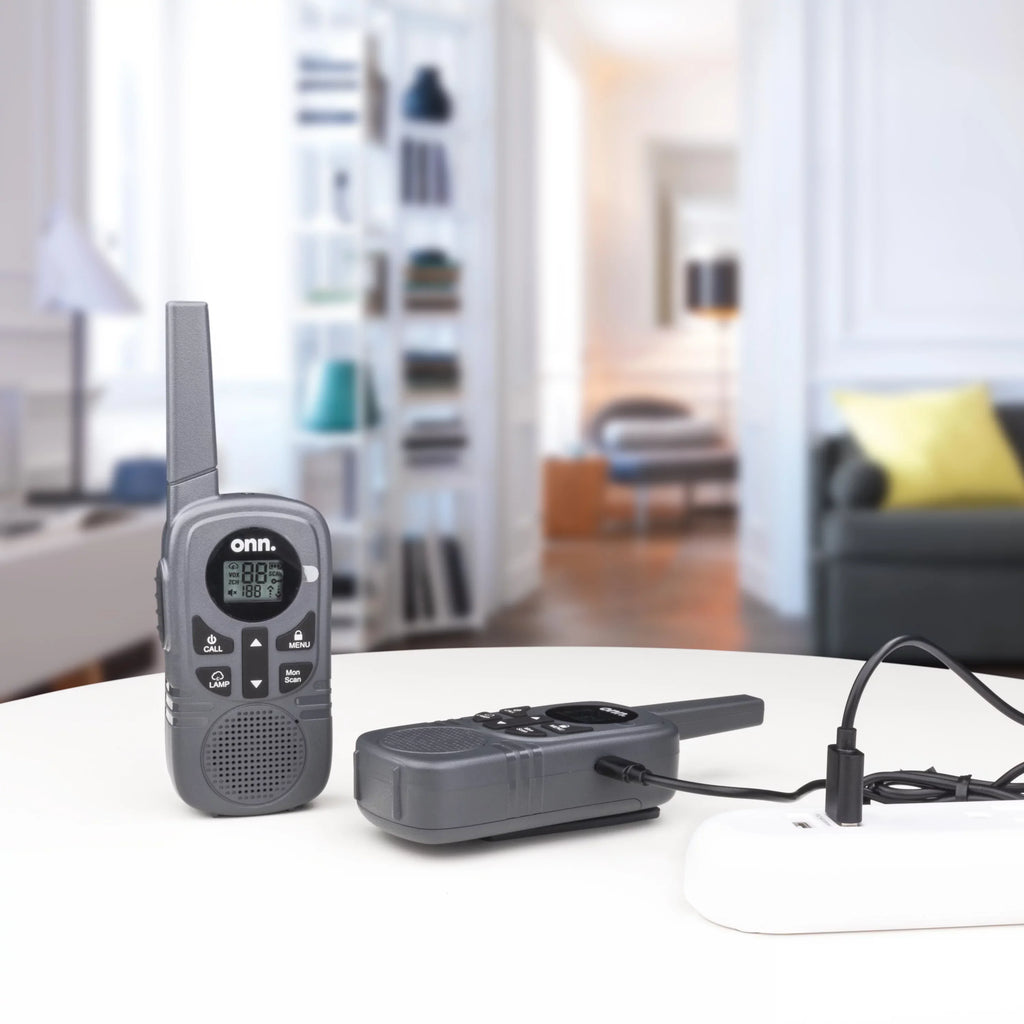 Onn. 16 Miles Walkie Talkies 2 pack with Two Way Radios, LED Light, 121 privacy Channels