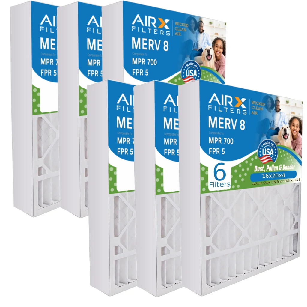 16x20x4 Air Filter MERV 8 Comparable to MPR 700 & FPR 5 Compatible with White Rodgers FR1000M-108 Premium USA Made 16x20x4 Furnace Filter 6 Pack by AIRX FILTERS WICKED CLEAN AIR.