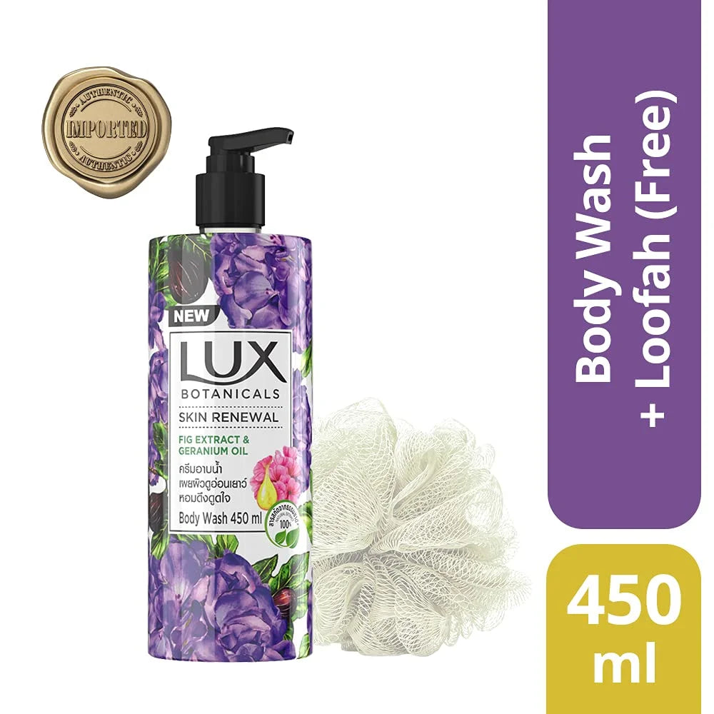 Lux Botanicals Skin Renewal Shower Gel, Natural Extracts, No Paraben, Free Loofah, 450 Ml