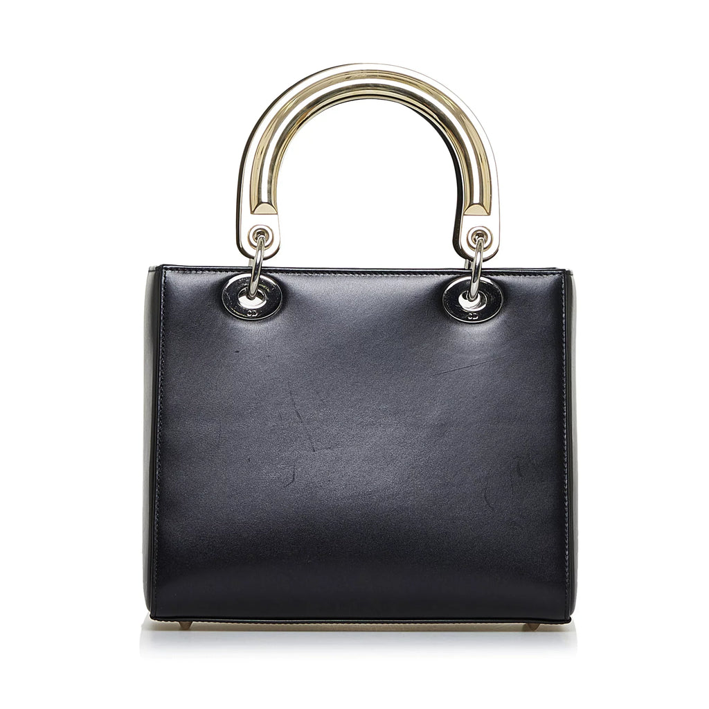 Pre-Owned Authenticated Medium Judgement Lady Dior Calf Leather Black Satchel Unisex (Good)