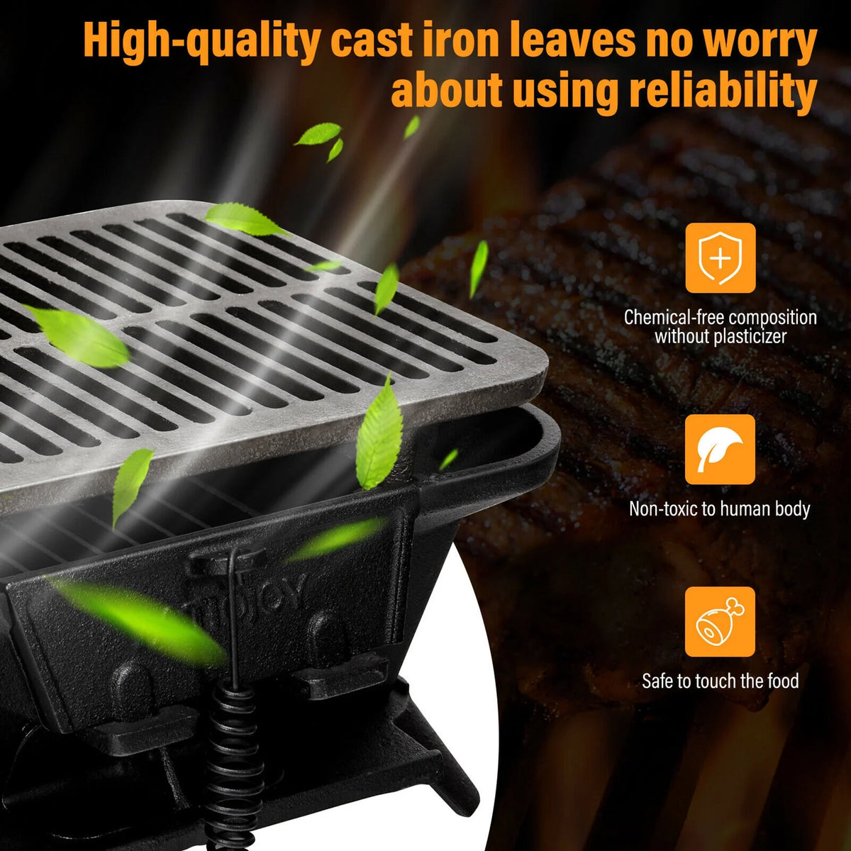 Heavy Duty Cast Iron Charcoal Grill Tabletop BBQ Grill Stove for Camping Picnic