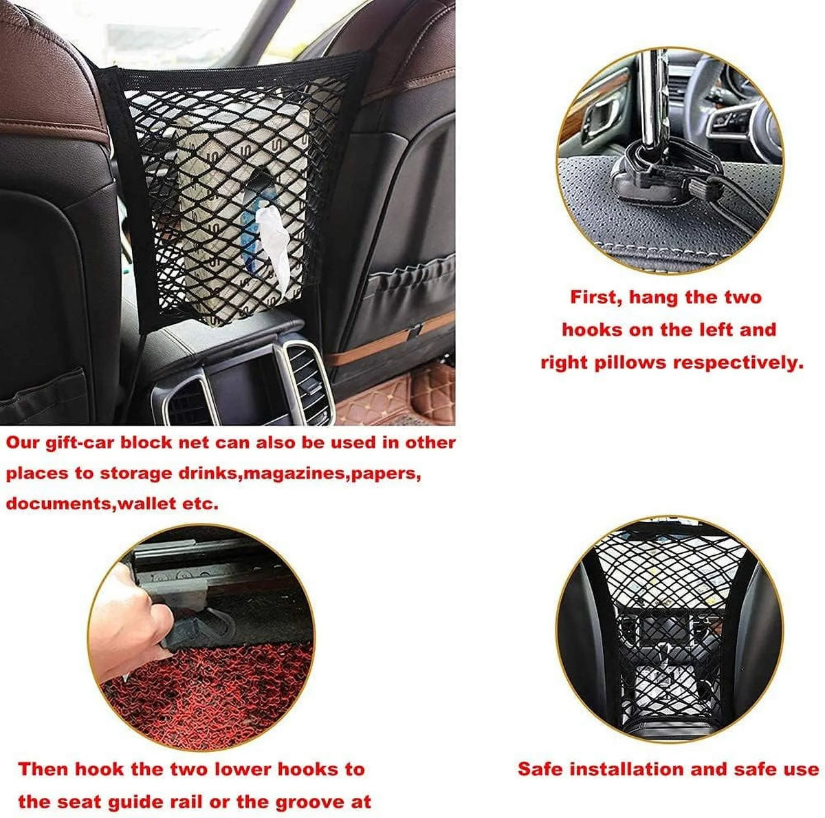 Dog Car Barriers—Heavy Duty Adjustable Wire Pet Cars Barrier with Front Cushion Mesh in Black—Safety Travel Dividers Fence for Vehicles, SUV, Cars