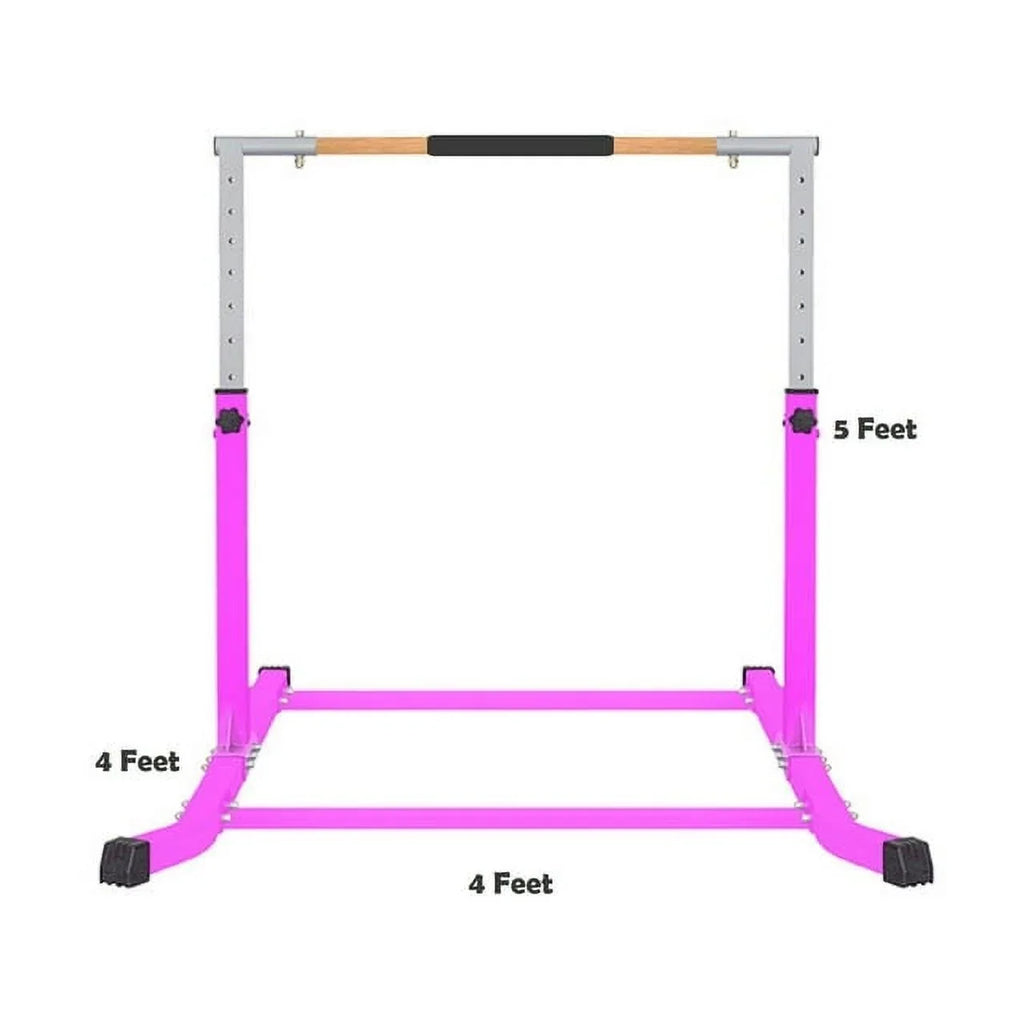 Pro-Gymnastics Pink Adjustable Junior Kip Bar - Heavy Duty, Cushioned Hand Bar, Height Up to 5 FT - Fitness Training for Kids