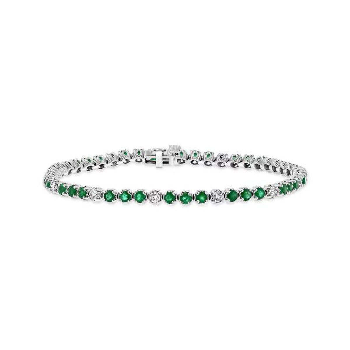 Louis Creations BRB398ED 3.09 CTW Diamond & Emerald Bracelet, 14K White Gold