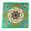 Pre-Owned HERMES Carre 90 Scarf Muffler LUNA PARK Amusement Park Carousel Embroidery Green 100% Silk Hermes aq5159 (Good)