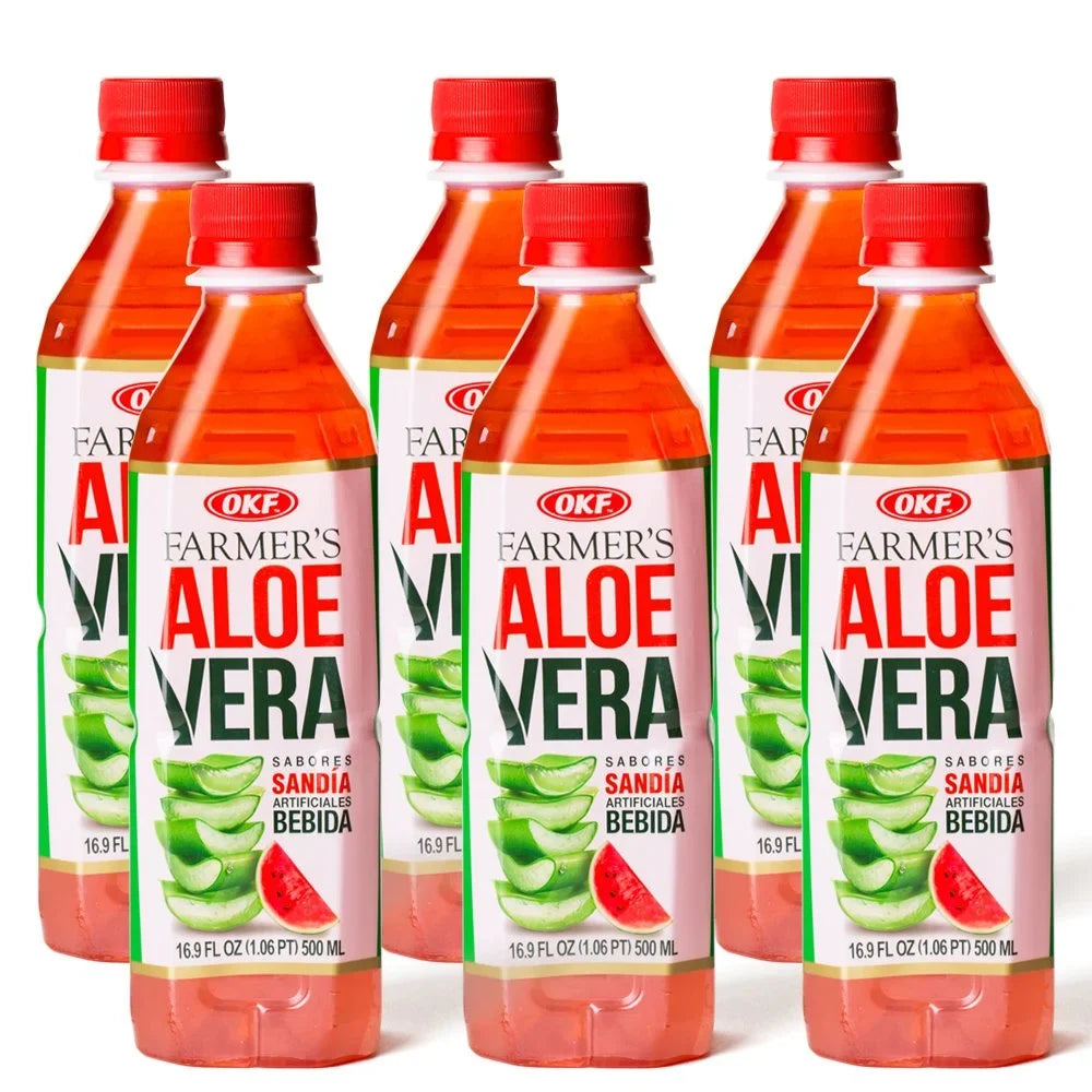 OKF Aloe Vera Watermelon Drink, 16.9 Ounce (10 Pack) - No Preservatives or Additives