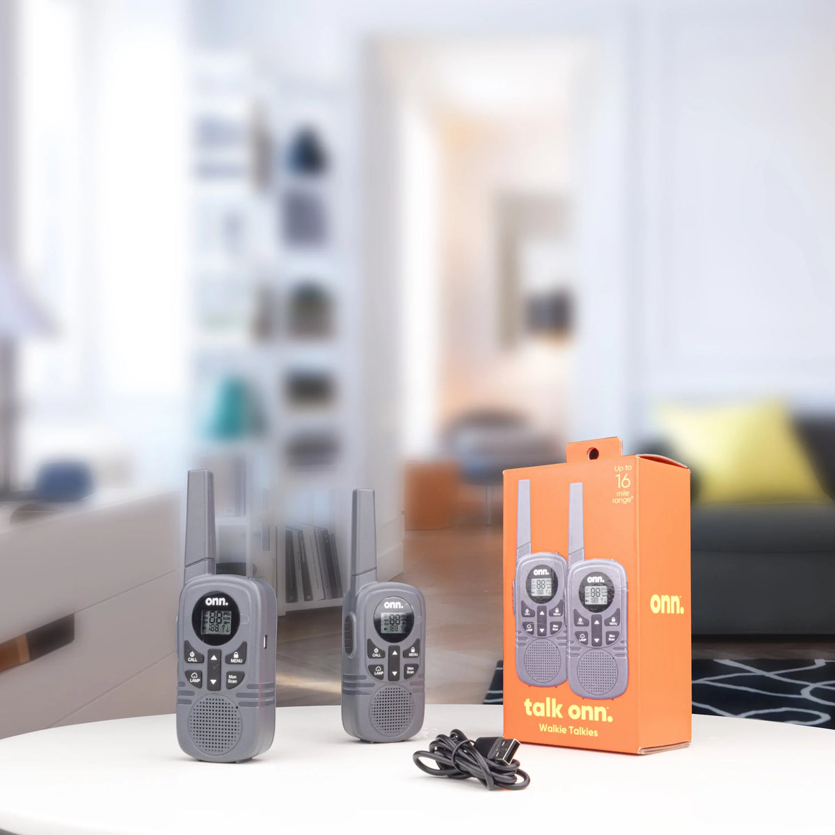 Onn. 16 Miles Walkie Talkies 2 pack with Two Way Radios, LED Light, 121 privacy Channels
