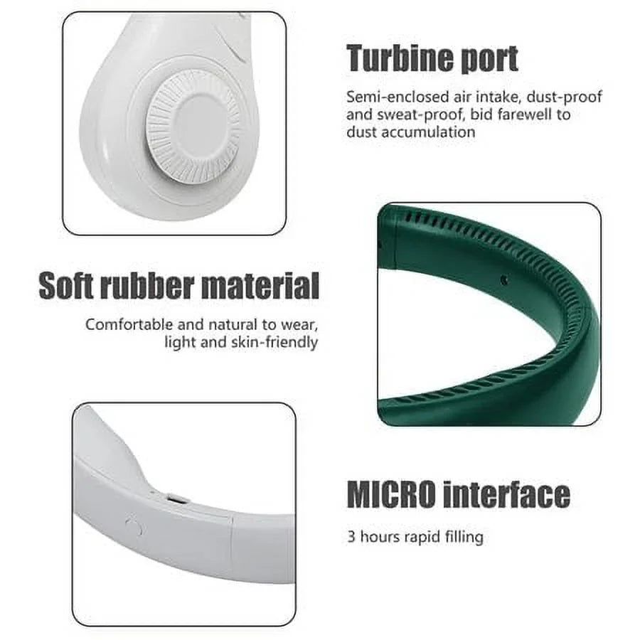 HESHENG Portable Mini Fan Neckband Bladeless Neck Hanging Cooler USB Rechargeable Fan , 3 Speed Adjustable For Home Office Outdoor
