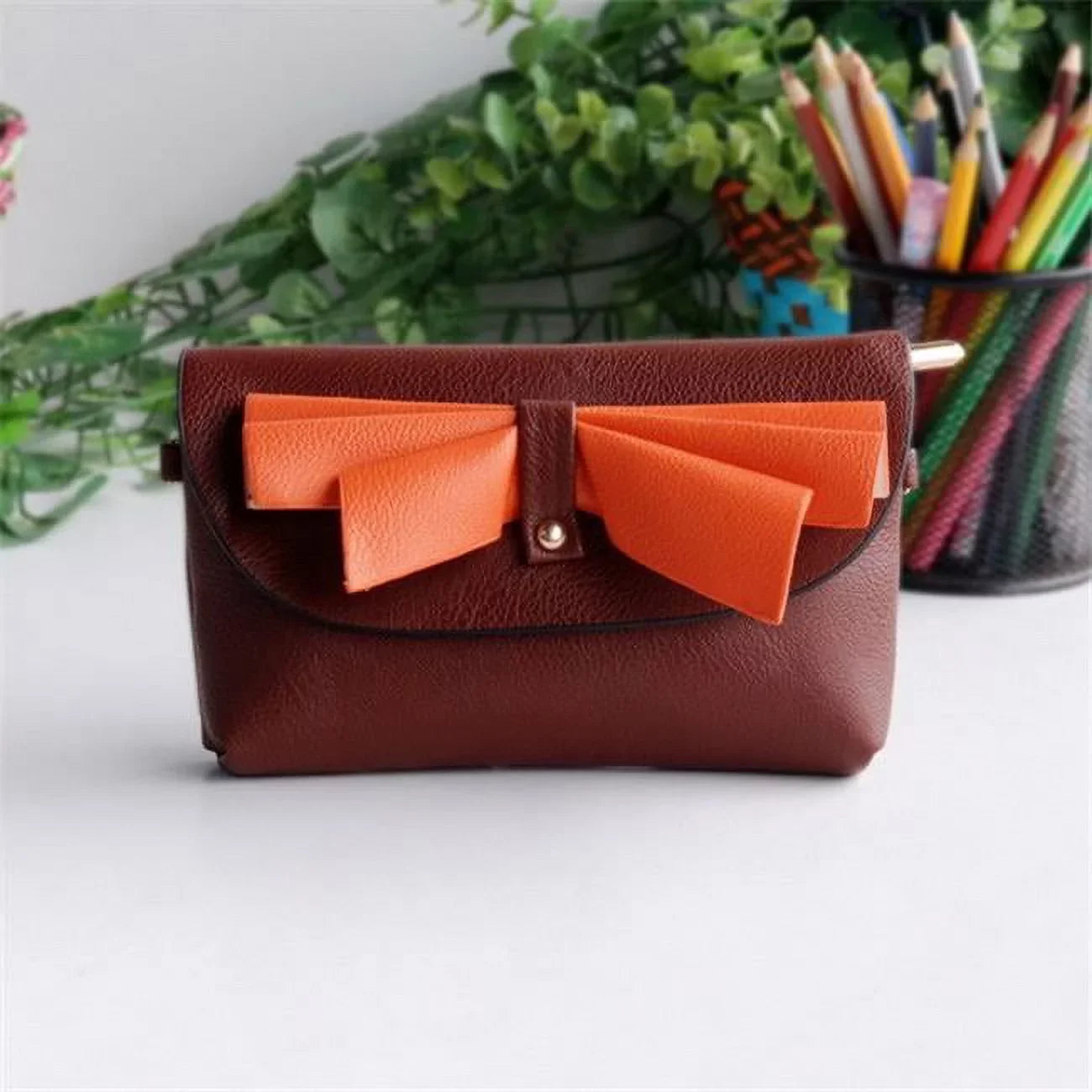Elegance Coffee - Colorful Leatherette Clutch Shoulder Bag Clutch Casual Purse
