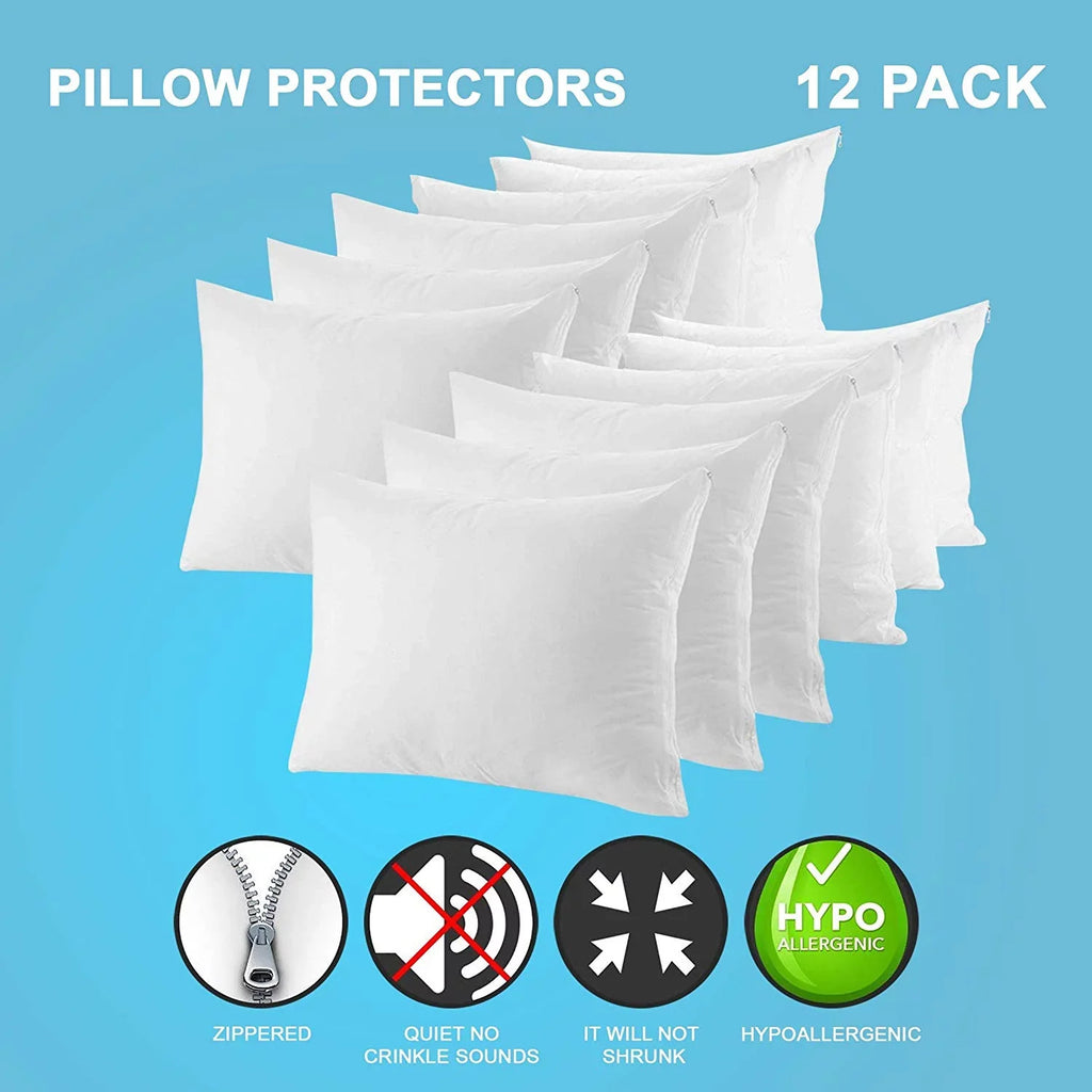 Poly-Cotton Zippered Pillow Cover - Standard Size Pillow Protector - Protects from Dirt, Dust, and Debris - 12 Pack
