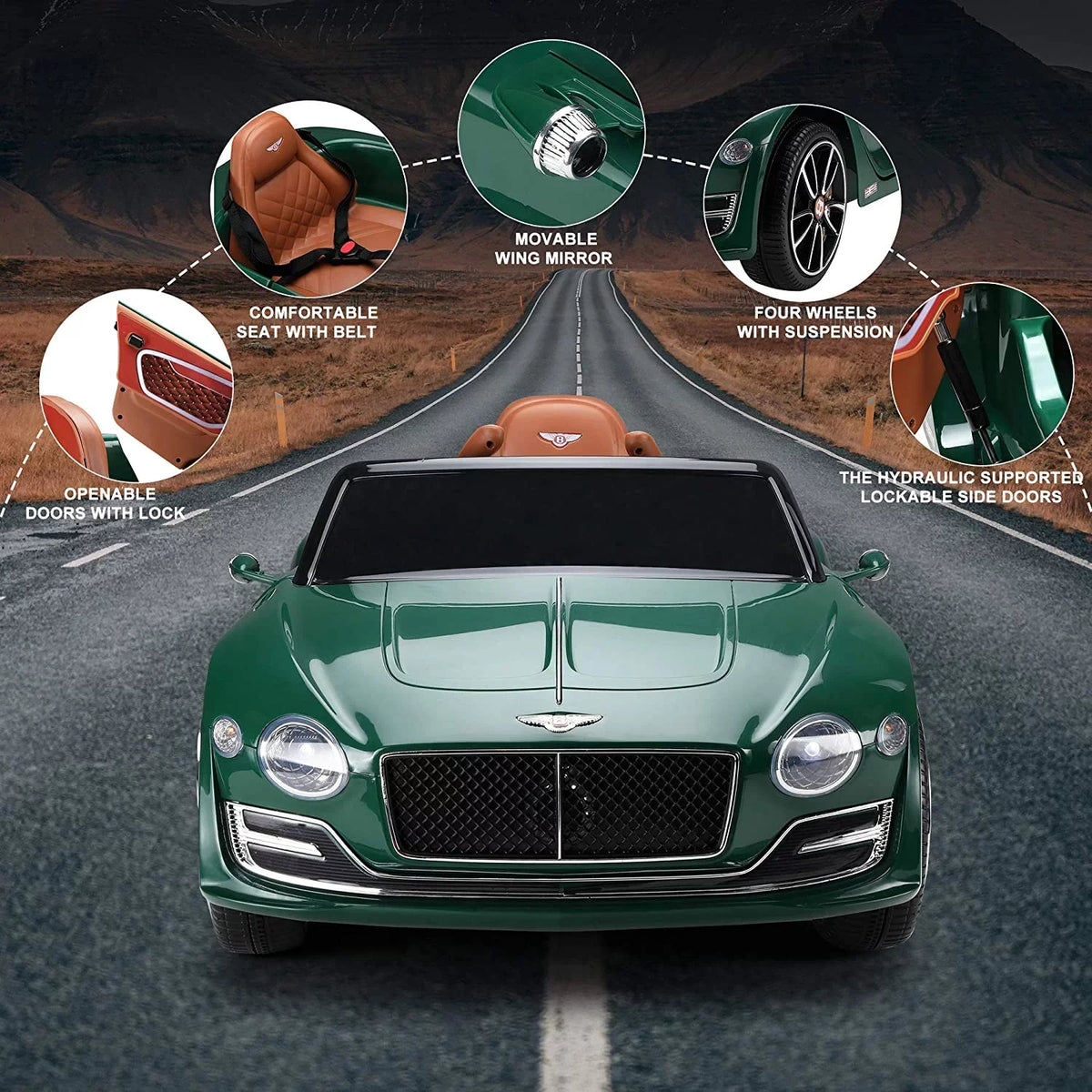 LISUEYNE Official Licensed Bentley Ride on Car, 12V Electric Car for Boys Girls Age 3+, Ride on Car with Remote Control, Music, Green