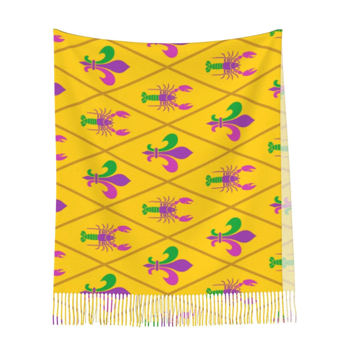 Bingfone Soft Cashmere Feel Scarf For Women Elegant Art Print Winter Warm Scarves Large Shawl Wrap Gifts- Mardi Gras Crayfish and Fleur de lis