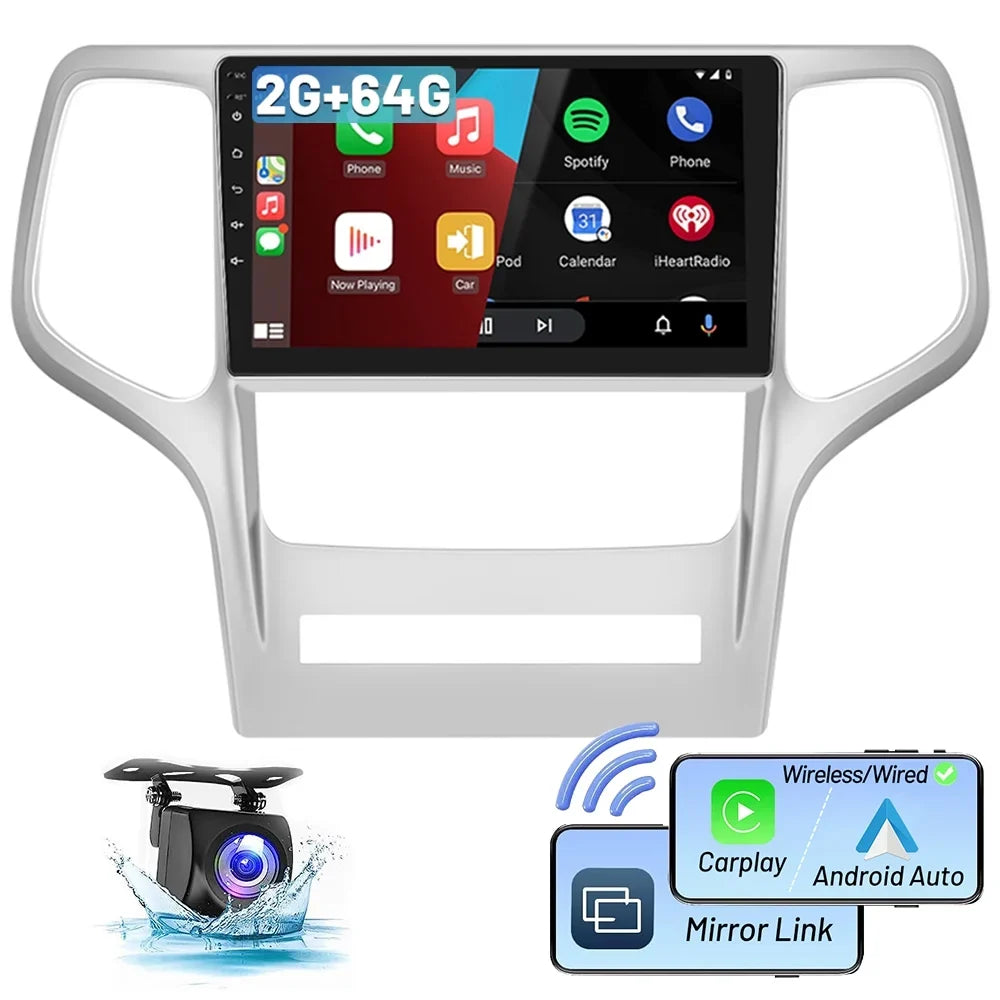 Podofo 2+64G Android 13 for Jeep Grand Cherokee 2008-2013 Wireless Carplay Android Auto Mirror Link 9'' Touchscreen Car Stereo Radio WIFI GPS FM Bluetooth Hifi USB, AHD Backup Camera
