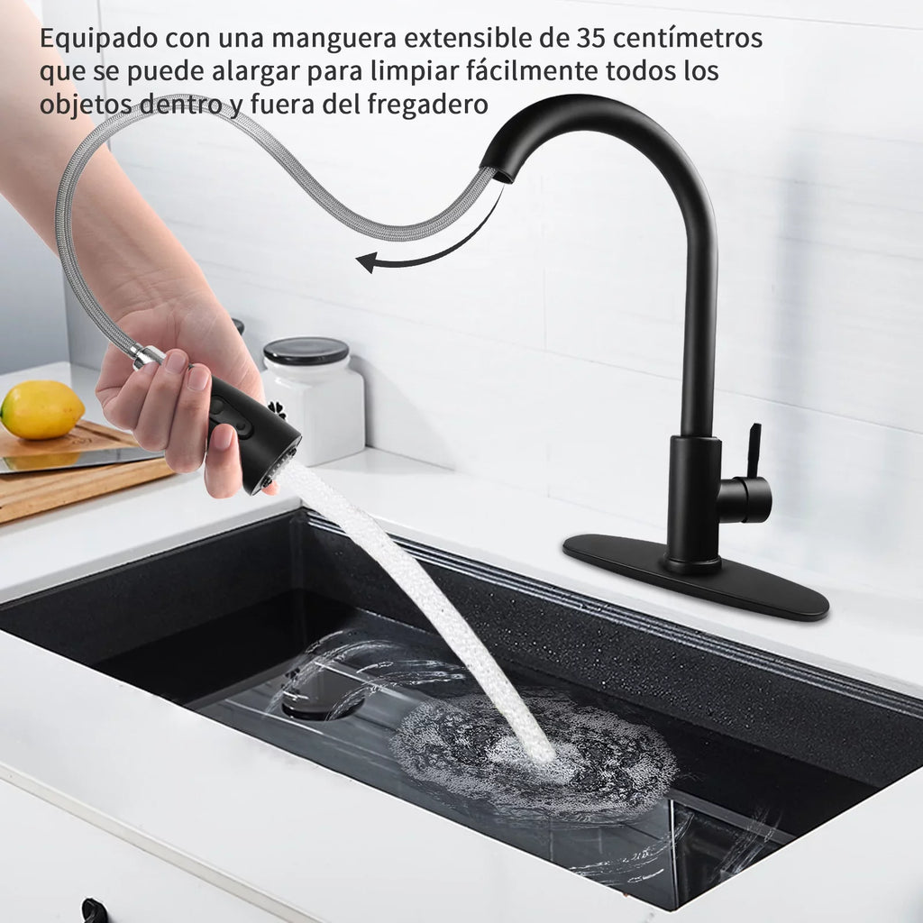 Kitchen Faucet with Pull Down Sprayer, High Arc Single Handle Kitchen Sink Faucet with Deck Plate, Commercial Modern Stainless Steel Kitchen Faucets for Kitchen, RV, Bar, Silver