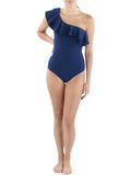 Shoshanna Womens Gingham One Shoulder One-Piece Swimsuit
