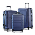 GOWELL Luggage Sets Expandable PC+ABS Durable Suitcase Double Wheels TSA Lock Blue