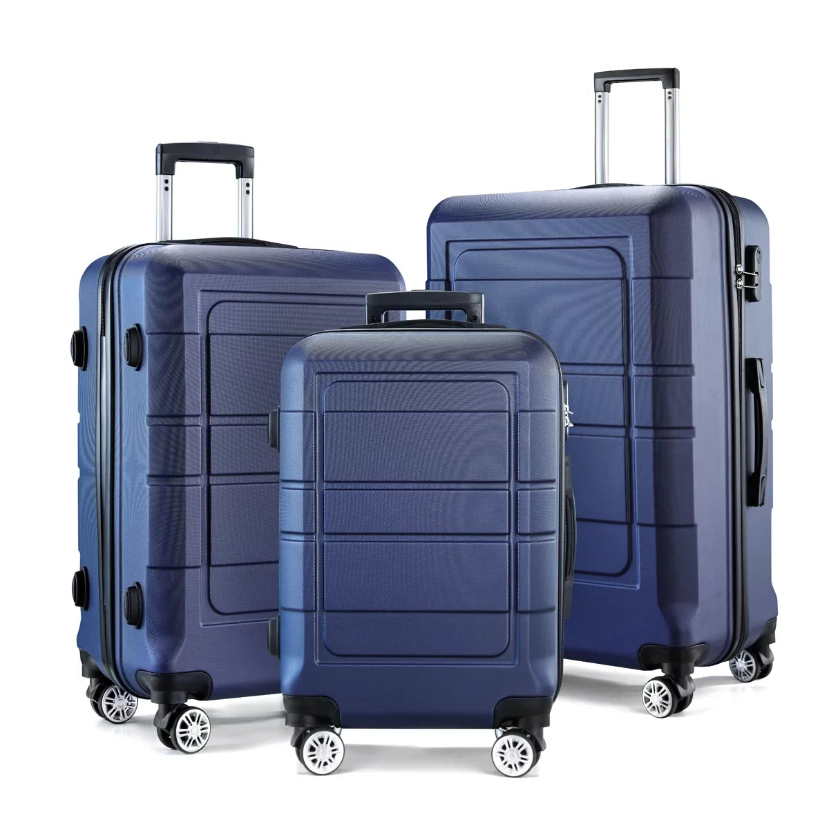 GOWELL Luggage Sets Expandable PC+ABS Durable Suitcase Double Wheels TSA Lock Blue