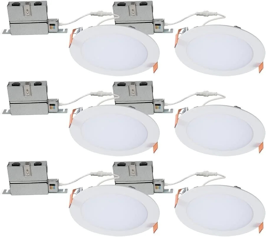 HALO 6 inch Recessed LED Ceiling & Shower Disc Light Canless Ultra Thin Downlight 5 CCT Selectable - White - 6 Pack
