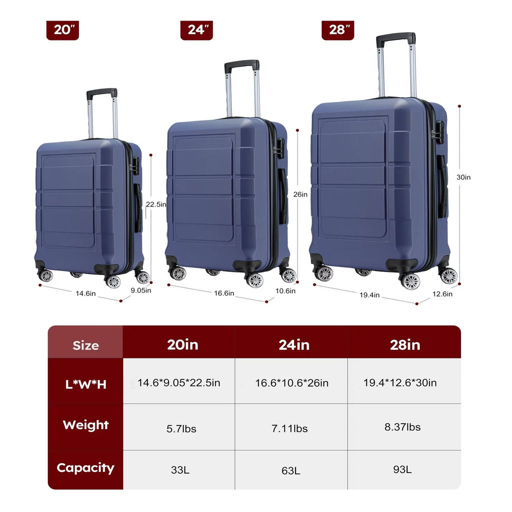 GOWELL Luggage Sets Expandable PC+ABS Durable Suitcase Double Wheels TSA Lock Blue