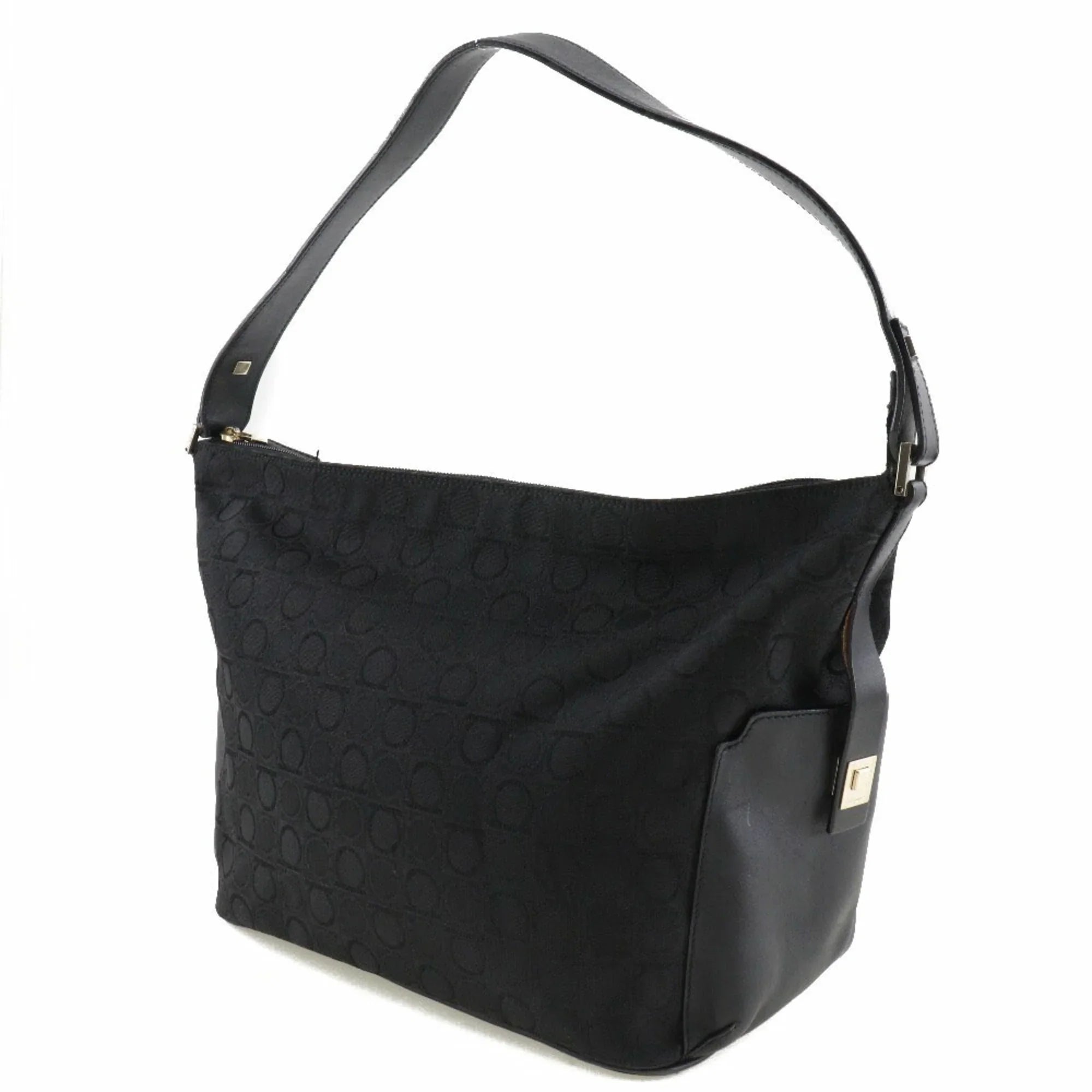 Pre-Owned Salvatore Ferragamo One Shoulder Bag Gancini AB-21 2779 Canvas x Leather Black Ladies (Fair)