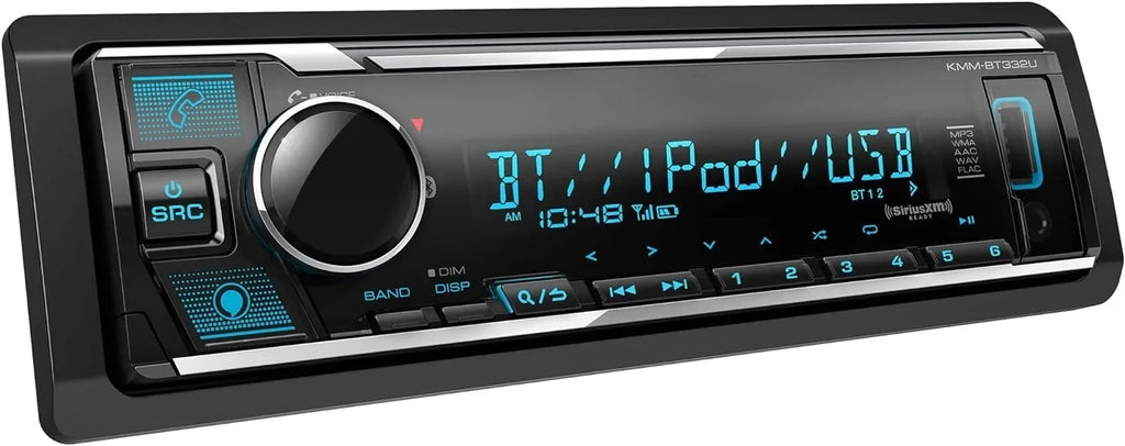 KMM-BT332U Bluetooth Single DIN Car Stereo with USB Port, AM/FM Radio, MP3 Player, Multi Color LCD, Detachable Face, Built in Amazon Alexa, Compatible with SiriusXM Tuner