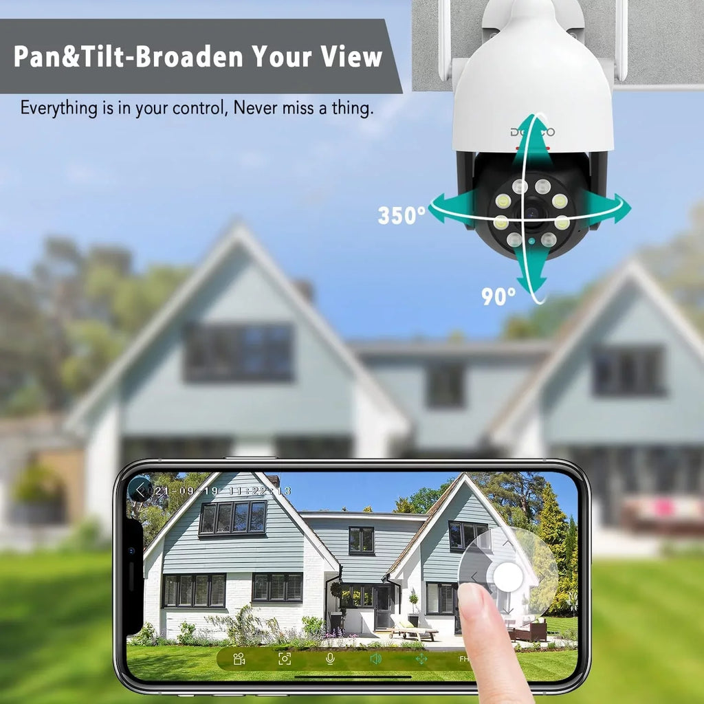 DEKCO Wired Security Camera with Spotlight, 2K WiFi Camera Night Vision 360° View, Waterproof Outdoor Camera, Surveillance Camera with PIR Motion Sensor, 2 Way Audio
