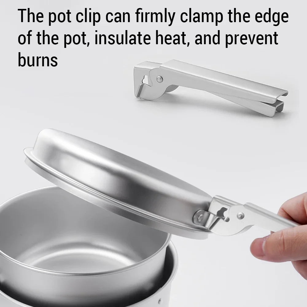 Htovila Camping Stove Kit, 10pcs Camping Pot Pan Stove Set for Cooking Backpacking, Portable Kitchenware for Adventures