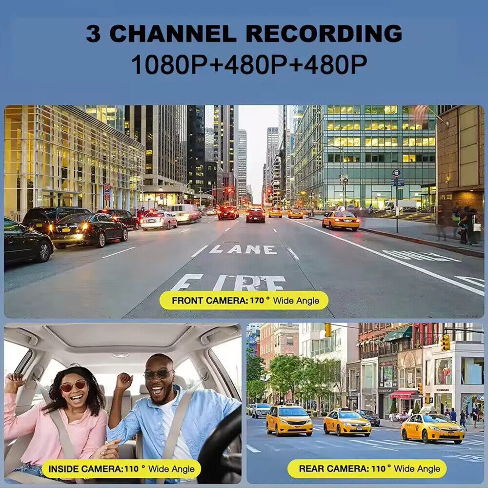 Paddsun HD 1080P Car Dual Lens Dash Cam Front/Rear/Inside Video Recorder Camera G-sensor