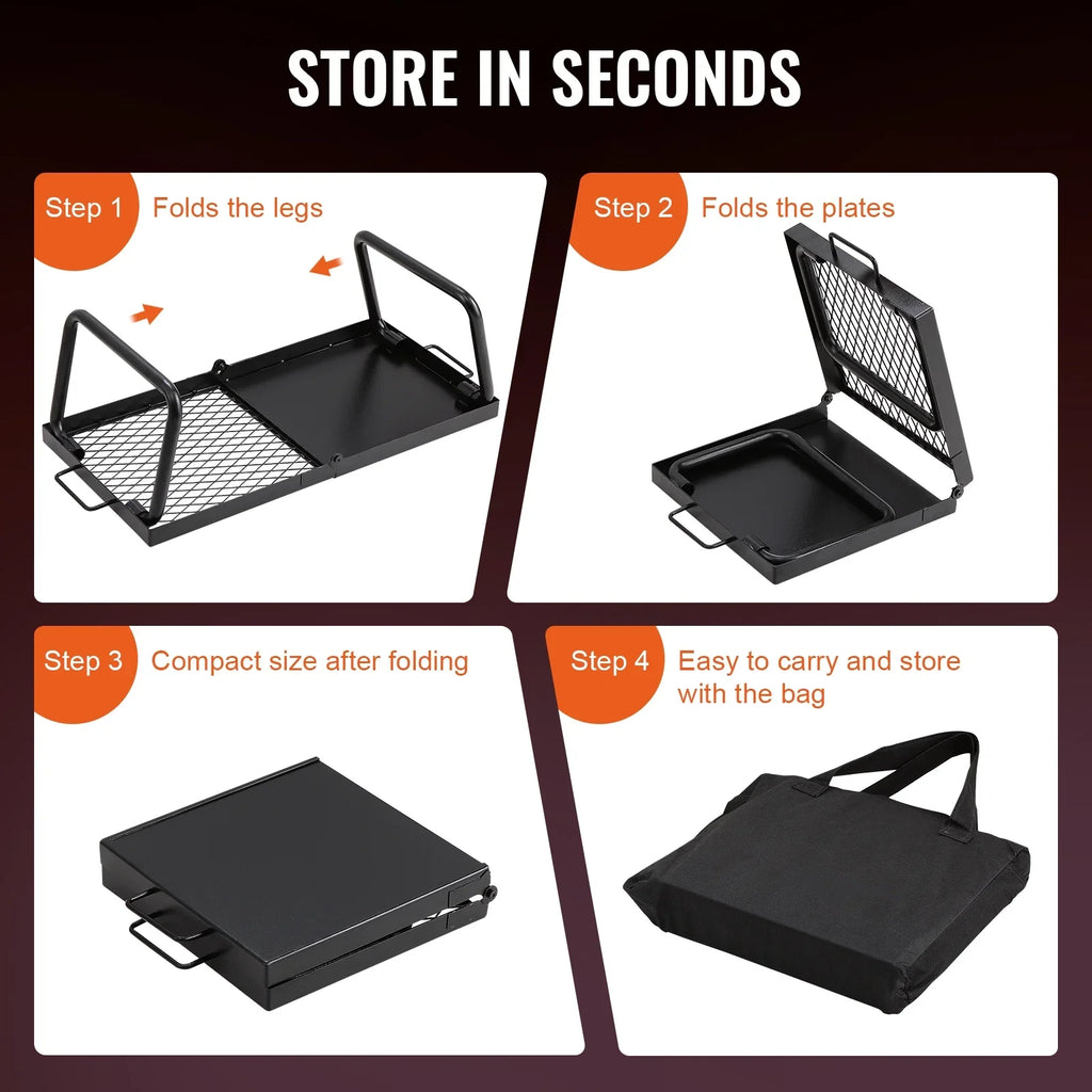 Folding Campfire Grill Portable Camping Fire Pit Steel Outdoor BBQ Picnic