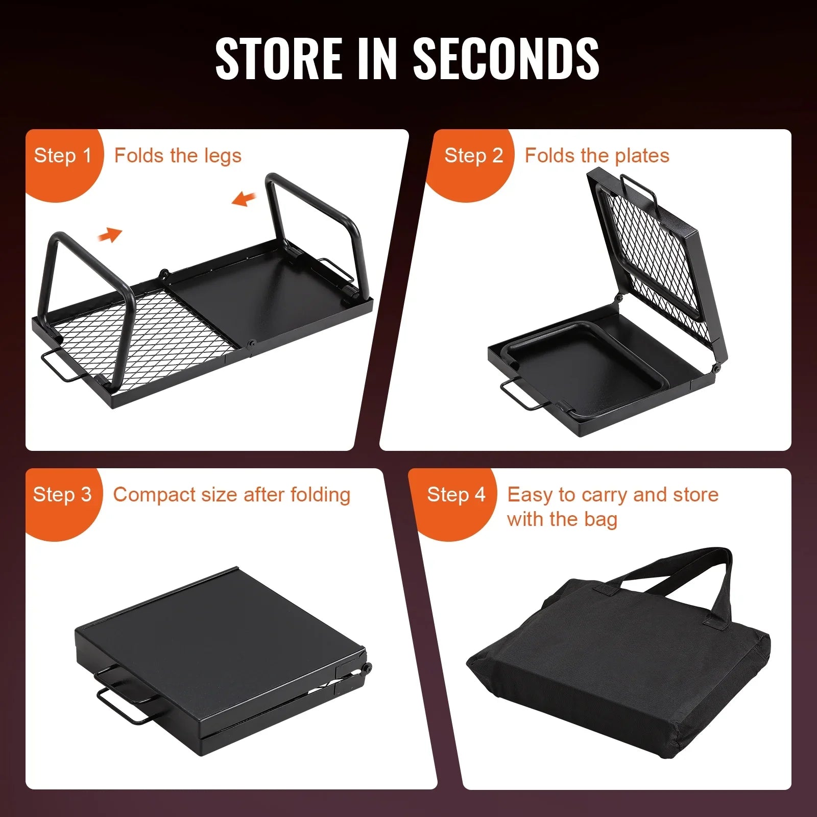 Folding Campfire Grill Portable Camping Fire Pit Steel Outdoor BBQ Picnic