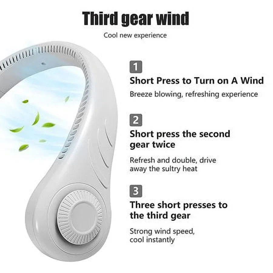 HESHENG Portable Mini Fan Neckband Bladeless Neck Hanging Cooler USB Rechargeable Fan , 3 Speed Adjustable For Home Office Outdoor