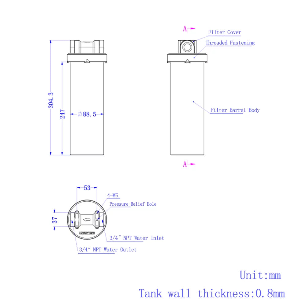 PreAsion Heavy-duty Filter Housing for Filtering Water Dirt Rust Scale Particles 10"L Cartridges 3/4"NPT with Bracket Wrench Pin