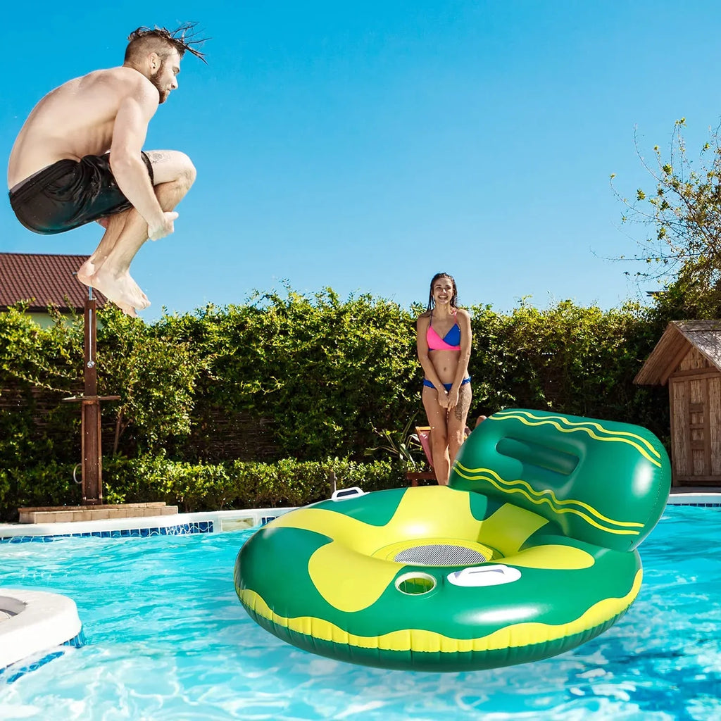 Harvio Two Handles Safe Pool Floating Chair for Adults -Green/Yellow