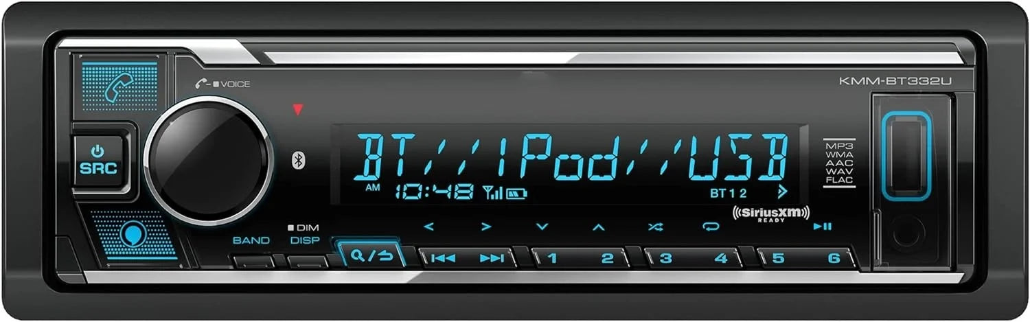 KMM-BT332U Bluetooth Single DIN Car Stereo with USB Port, AM/FM Radio, MP3 Player, Multi Color LCD, Detachable Face, Built in Amazon Alexa, Compatible with SiriusXM Tuner