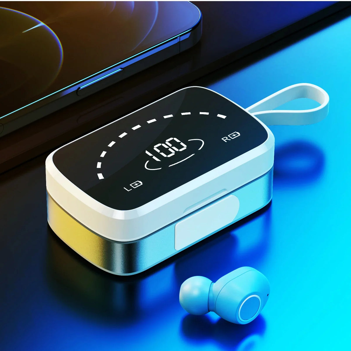 K2 Wireless Earbuds Bluetooth Sport Headphones Premium Fidelity Sound Quality Charging Case Digital LED Intelligence Display Earphones Built-in Mic Headset for Realme 7 Pro