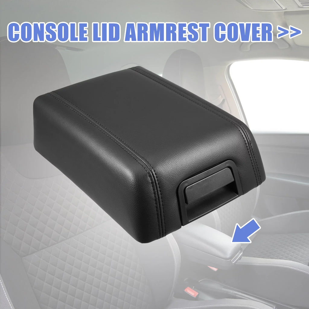 Car Center Console Lid Armrest Saddle Box Cover Protector for Ford F-150 2004-2008 Faux Leather Black