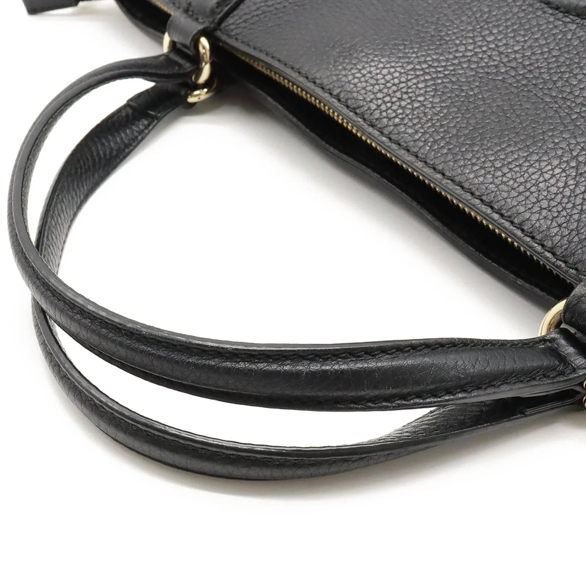 Pre-Owned GUCCI Soho Interlocking G Tote Bag Shoulder Tassel Leather Black 369176 (Good)
