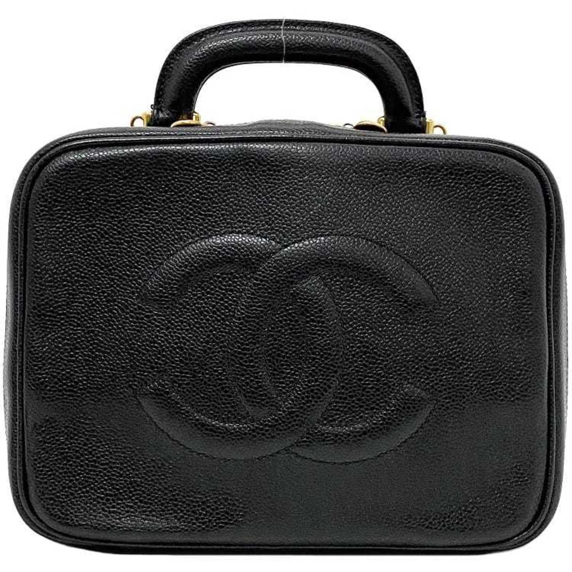 Pre-Owned Chanel Handbag Vanity Bag Black Gold Cocomark A07061 Leather GP Caviar Skin 4th CHANEL Stitch (Good)
