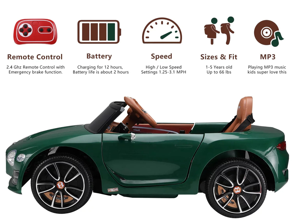 LISUEYNE Official Licensed Bentley Ride on Car, 12V Electric Car for Boys Girls Age 3+, Ride on Car with Remote Control, Music, Green