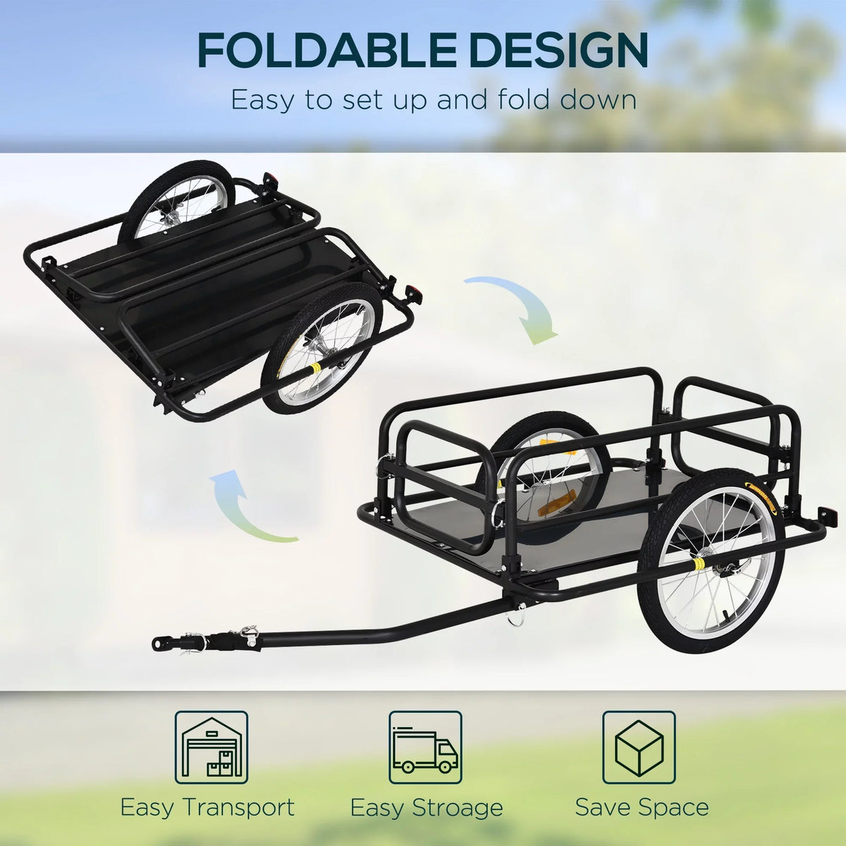 Aosom Foldable Bike Cargo Trailer Bike Cart Wagon Trailer with Hitch, Black
