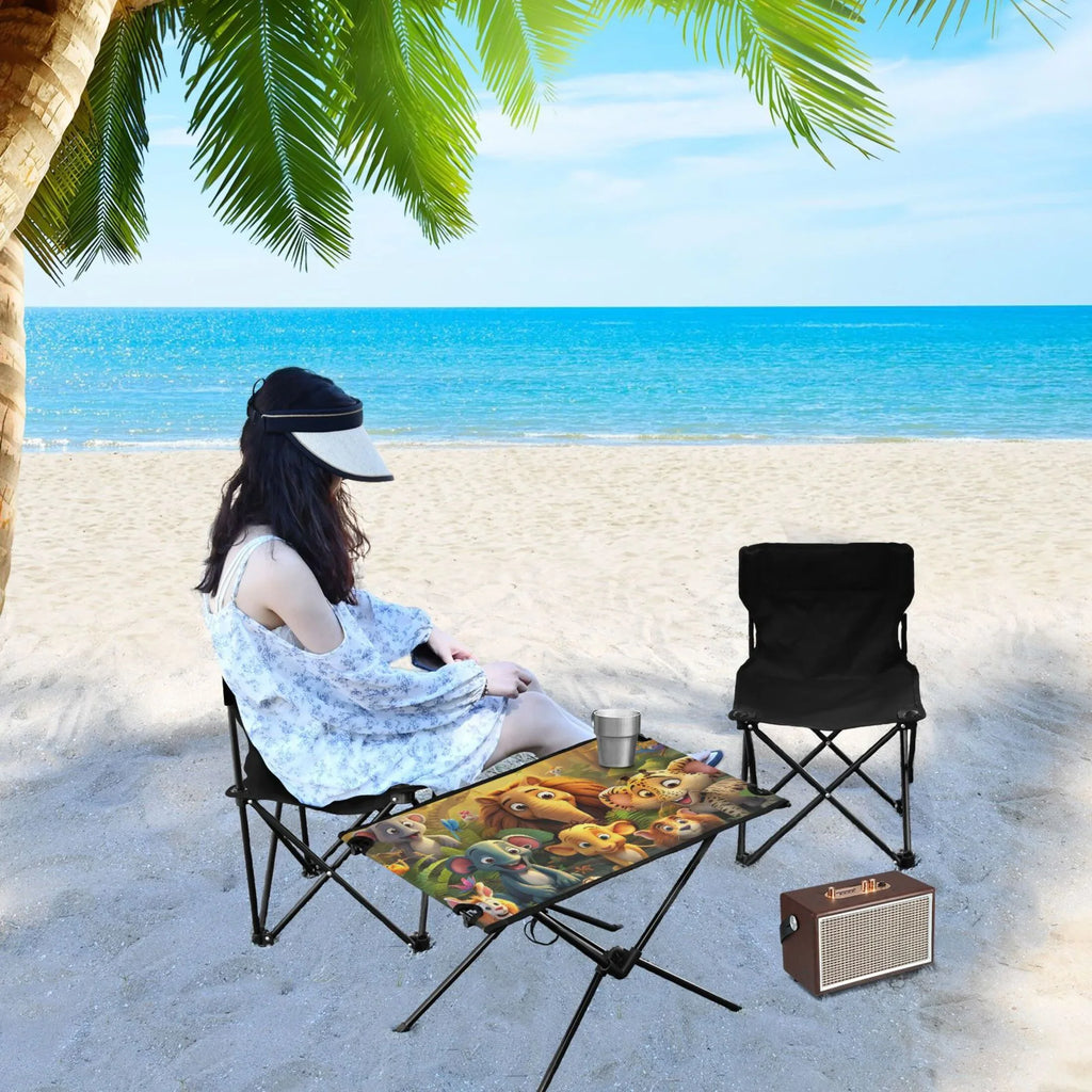 Elephant in Forest Camping Folding Table Portable Beach Table with Storage Bag Compact Picnic Table for Outdoor Travel Fishing BBQ