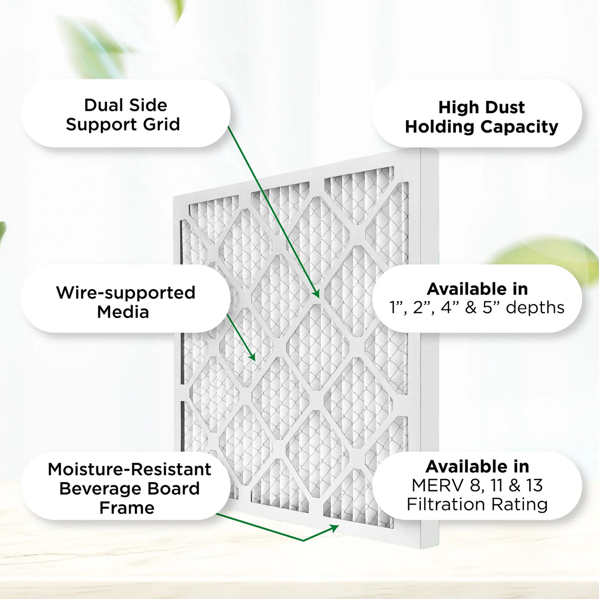 18x20x2 MERV 11, MPR 1000 Pleated AC Furnace 2" Air Filters by Pamlico. Quantity 6. Actual Size: 17-1/2 x 19-1/2 x 1-3/4