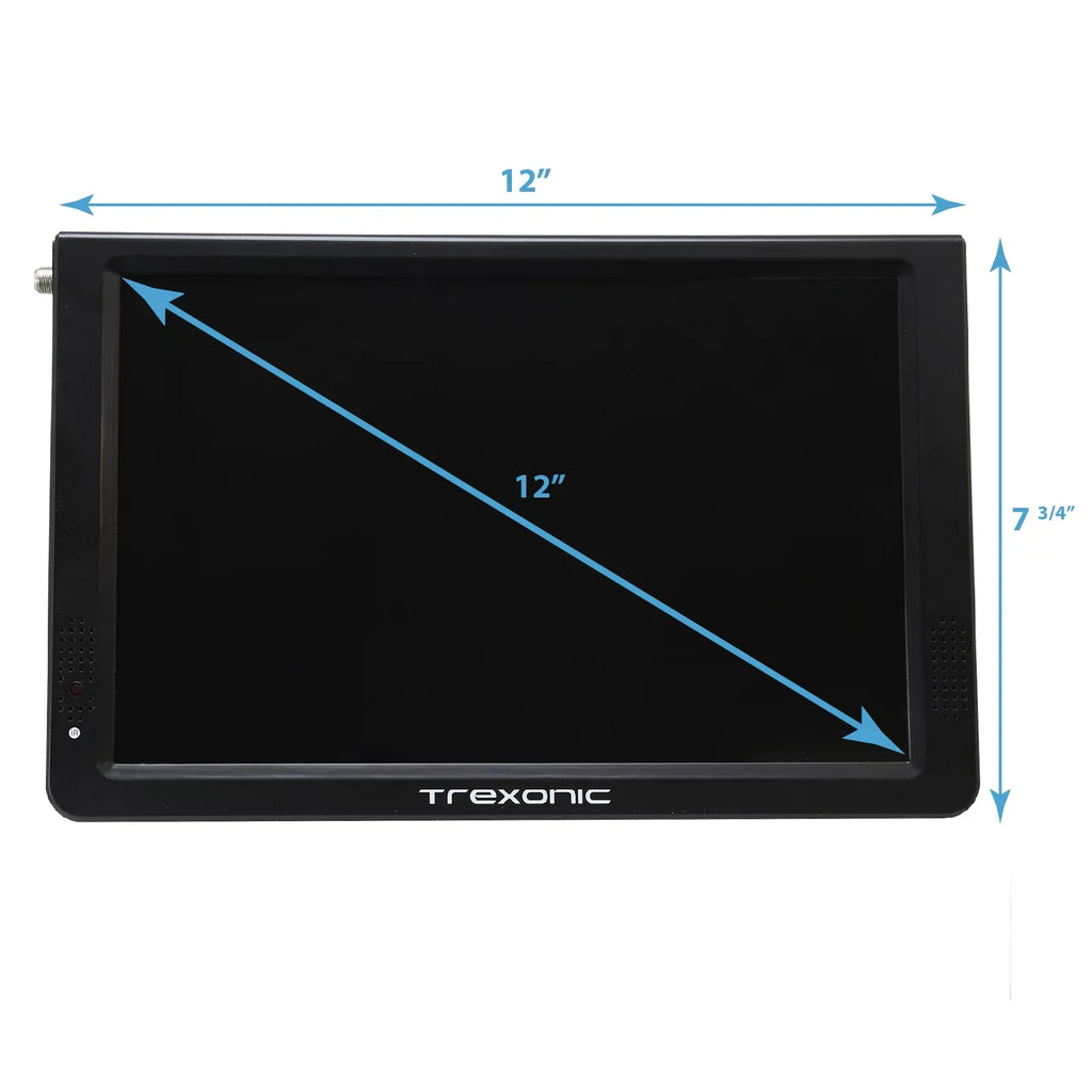 Reconditioned Trexonic Portable Widescreen 12" LED TV With TF Slot, USB/Micro USB/ Headphone/AV Inputs And Built-in Digital Tuner