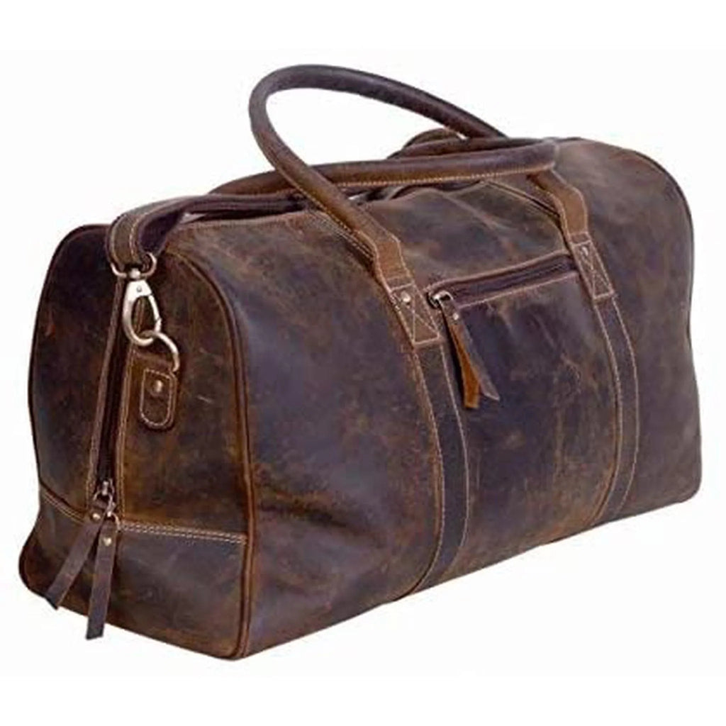FR Fashion Co. 20" Men's Vintage Distressed Buffalo Leather Duffle Bag | Spacious & Stylish | Adjustable Shoulder Strap