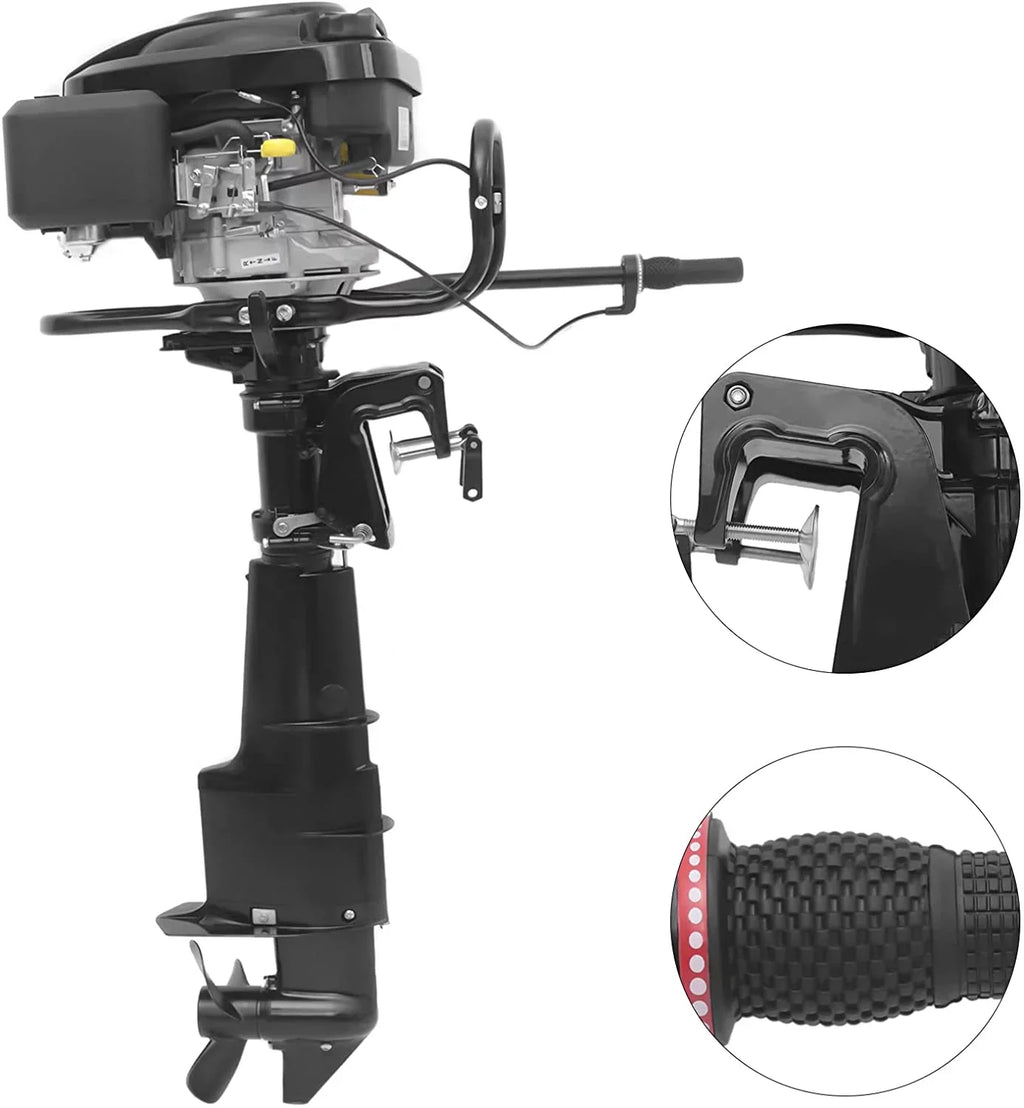 MONIPA Black Heavy Duty Outboard Motor 7.5HP 4 Stroke Outboard Motor Boat Engine with Air Cooling System for Aquaculture Fishing Outdoor Adventure
