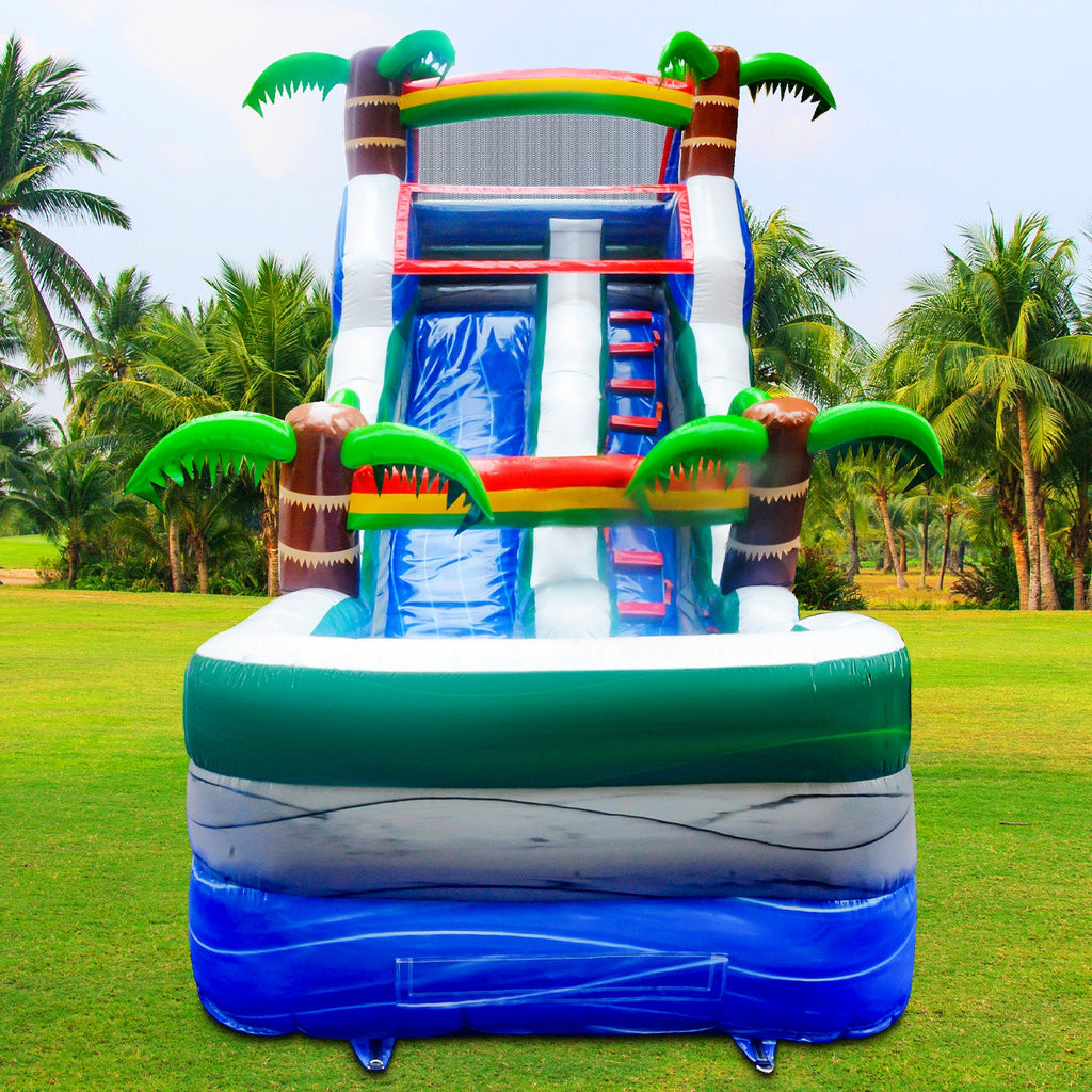 GOOSH 16 ft Palm Tree Inflatable Water Slide with Air Blower, Kids Blow Up Water Slide, Outdoor Commercial Water Slide-Climbing Wall, Slides & Splash Pool