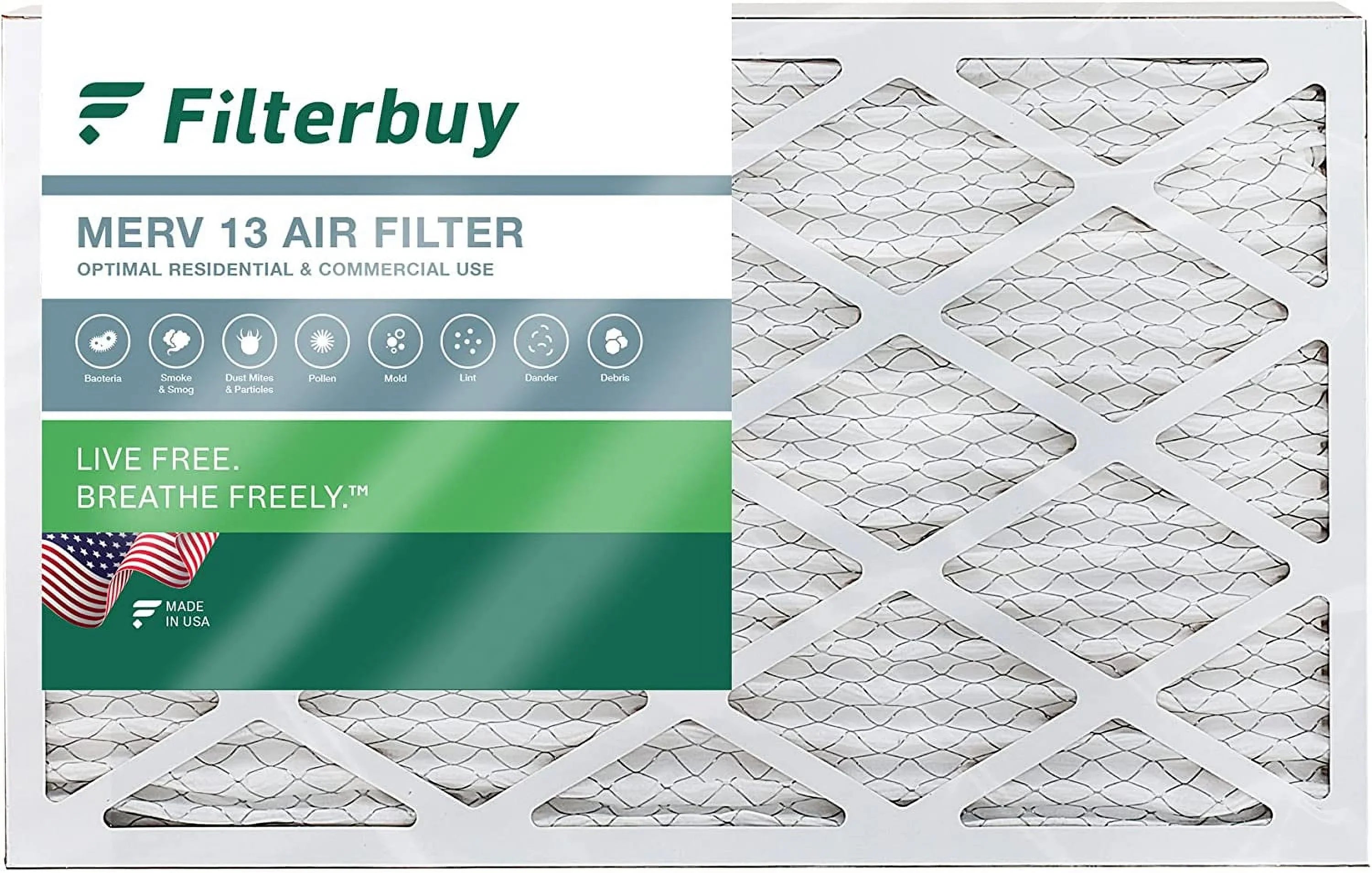 Filterbuy 12x25x2 MERV 13 Pleated HVAC AC Furnace Air Filters (1-Pack)