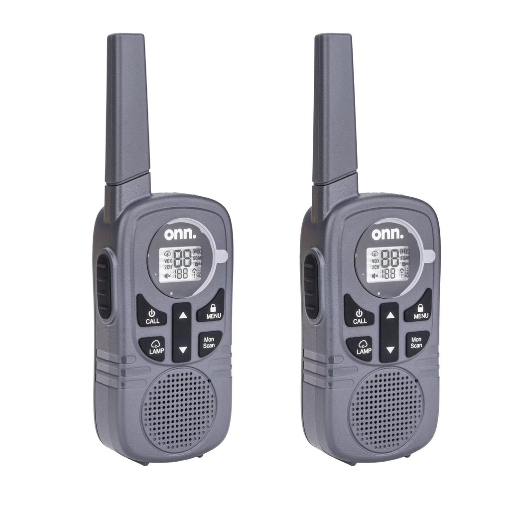 Onn. 16 Miles Walkie Talkies 2 pack with Two Way Radios, LED Light, 121 privacy Channels