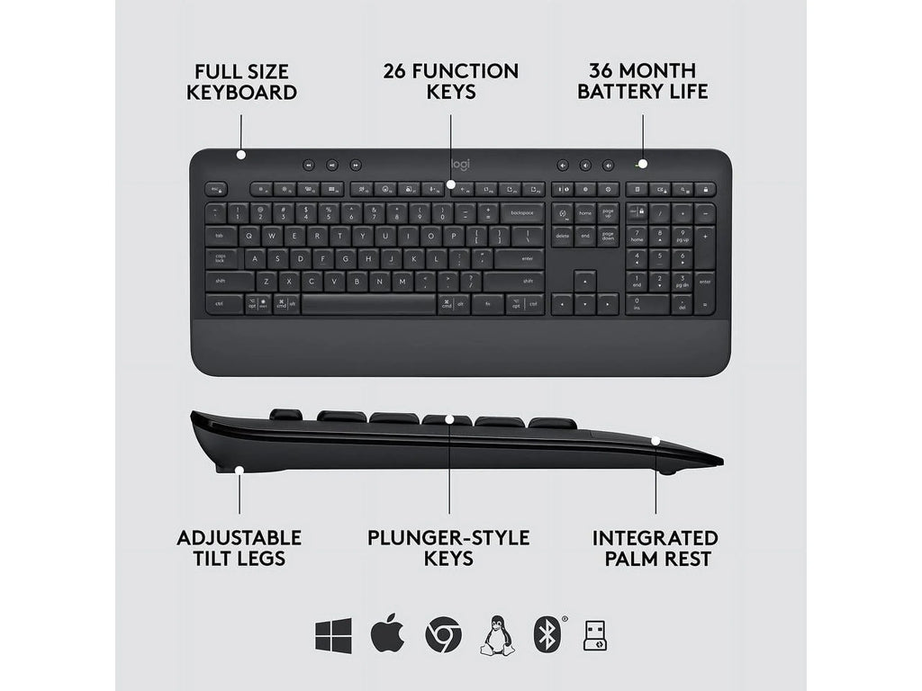 Logitech Signature MK650 Combo for Business, Wireless Mouse and Keyboard, Logi Bolt, Bluetooth, SmartWheel, Globally Certified, Windows/Mac/Chrome/Linux - Graphite