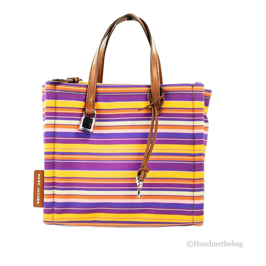 Marc Jacobs Mini Grind Purple Striped Cotton Canvas Tote Crossbody Bag Purse